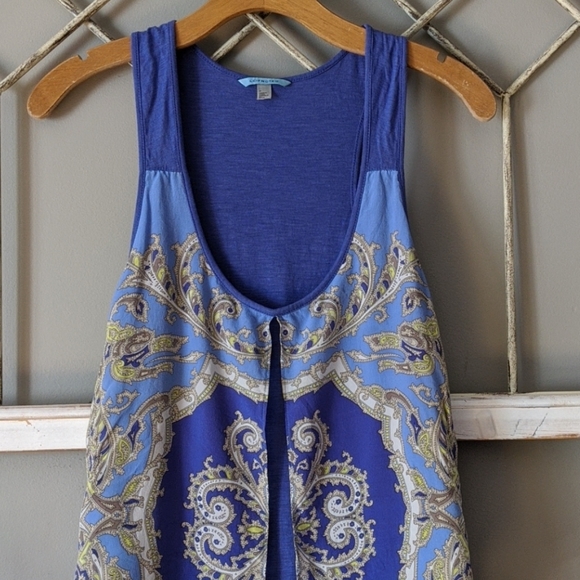 Anthropologie Blue and Cream Patterned Tank Top - Picture 4 of 8